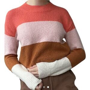 Old Navy Pink Brown Cream Orange Neapolitan Striped Mock Neck Sweater size XS